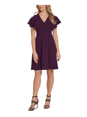 DKNY Женское фиолетовое вечернее платье длиной до колена с треугольным вырезом и расклешенным платьем 4