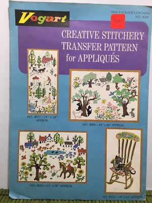 Vogart Creative Stitchery Transfer Pattern 4009 Countryside Trees Cats Well Owl