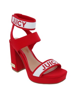 

JUICY COUTURE Женские красные/белые блестящие туфли на танкетке с открытым носком и босоножками с логотипом, 8,5 м, Красный, JC-GLISTEN
