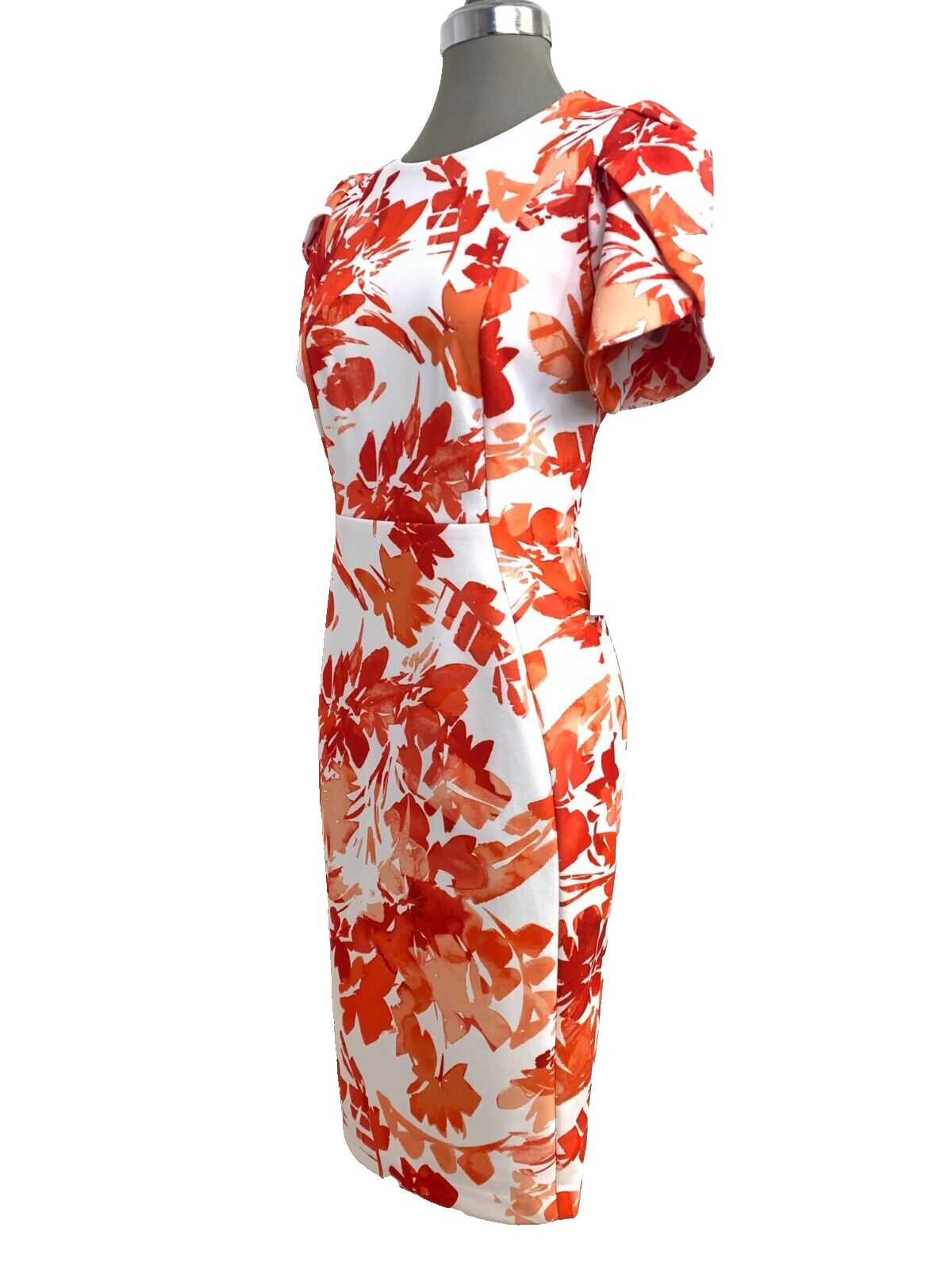 Size 8 Calvin Klein Elegant Womens Tulip Short Sleeve Tango Crepe Sheath Dress