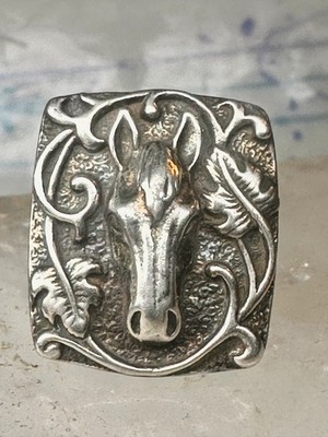 Vintage Sterling Silver Ornate Horse Head Southwestern Style Ring Size 7 8g 925