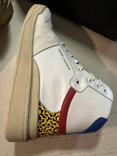 Pre-owned Saint Laurent $775  Men Mid Top Sneakers Shoes White/blue/cream 9 Us/42 Eu In White Multicolor