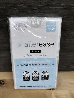 Allerease Hot Water Washable Zippered Pillow Protector, 2pk-Stander queen New