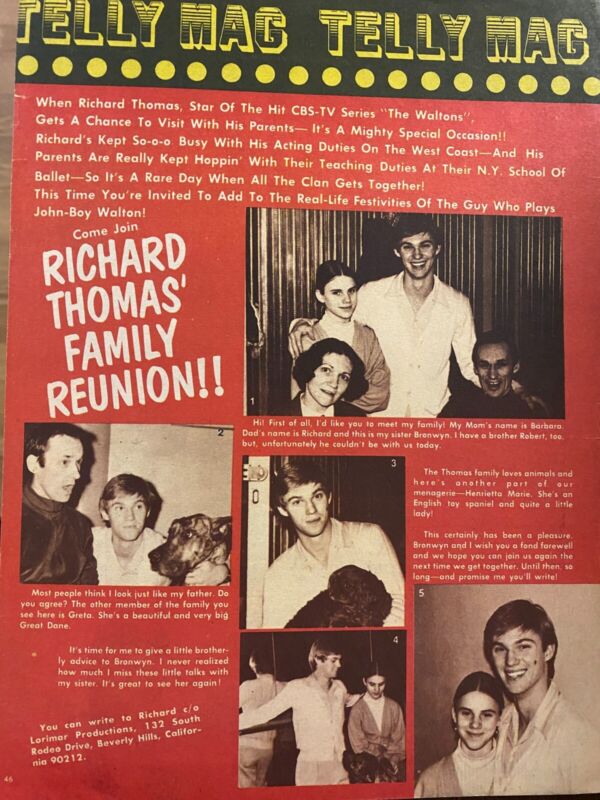 Richard Thomas, The Waltons, Full Page Vintage Clipping