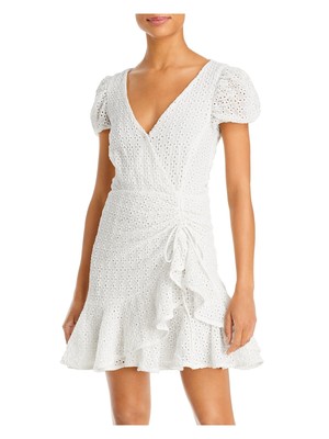 

Женское короткое вечернее платье цвета слоновой кости с оборками и вырезом BARDOT + расклешенное платье 6\S, Цвет слоновой кости