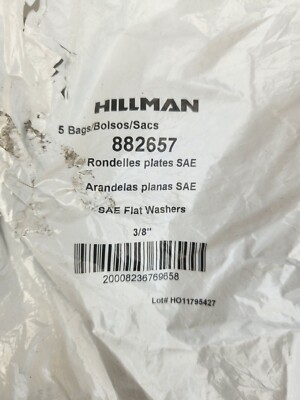 (5 Pack) Hillman 882657 SAE Flat Washer, 3/8 in ID