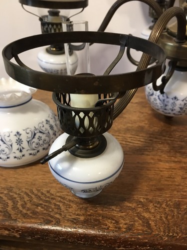VINTAGE VICTORIAN 5 LIGHT DELFT PORCELAIN BLUE/WHITE CEILING FIXTURE CHANDELIER