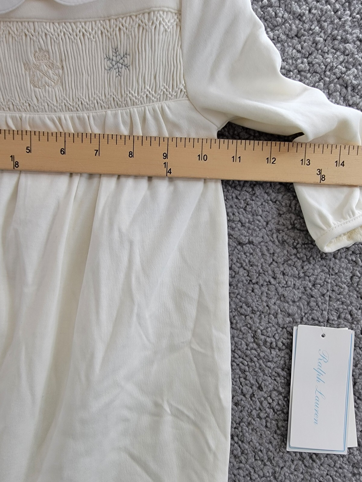 Ralph Lauren Snowflake Smocked Coveralls Baby Girl's 12M White Button Back L/S - Picture 6 of 18