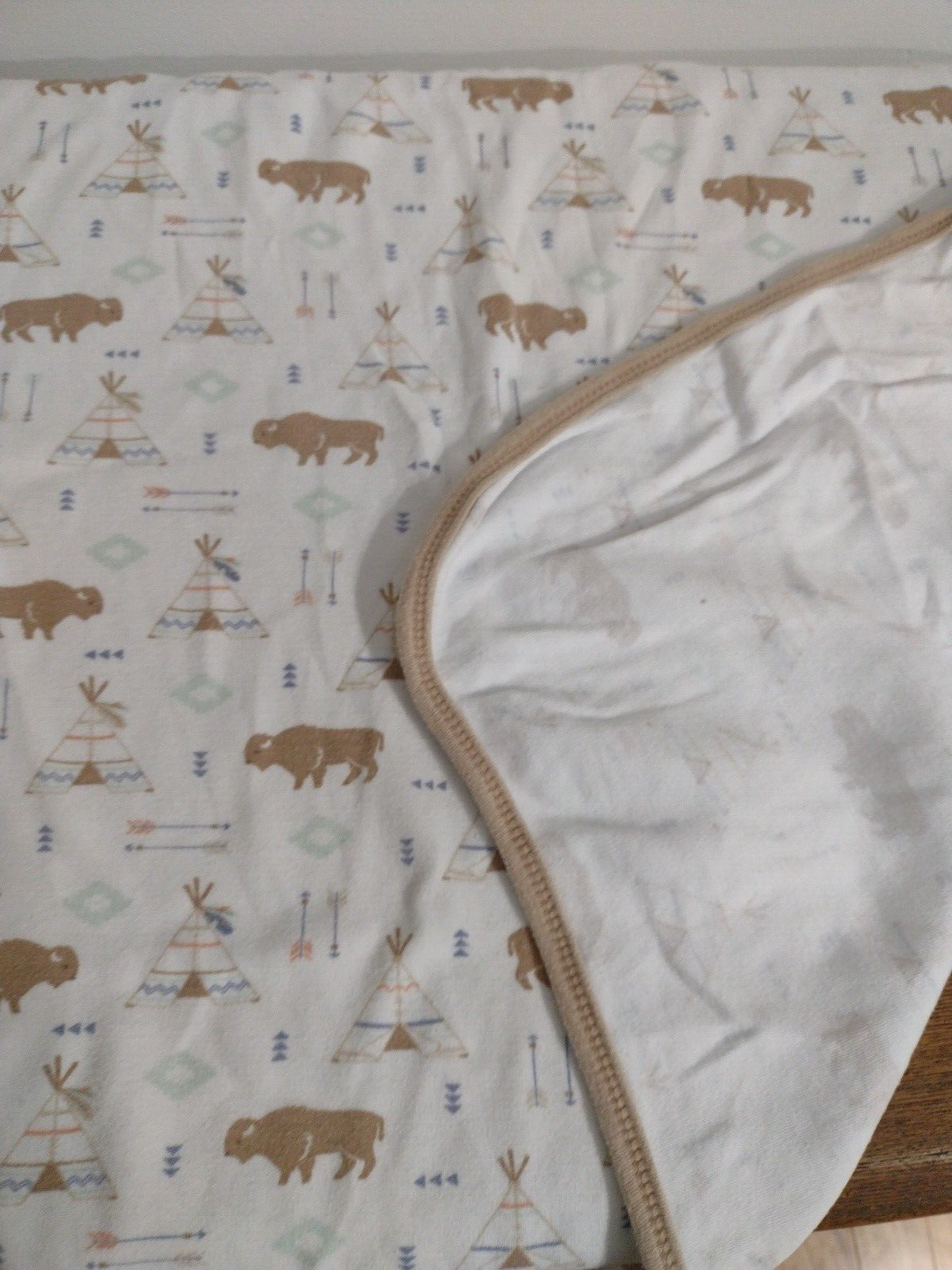 Hudson Baby Cotton Baby Blanket Buffalo Bison Tepees Arrows Print 25" x 30"