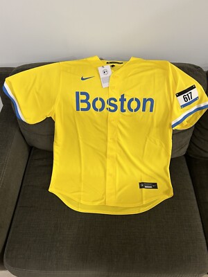 $140 Nike BOSTON RED SOX City Connect Full Button Baseball Jersey Men s Sz Large