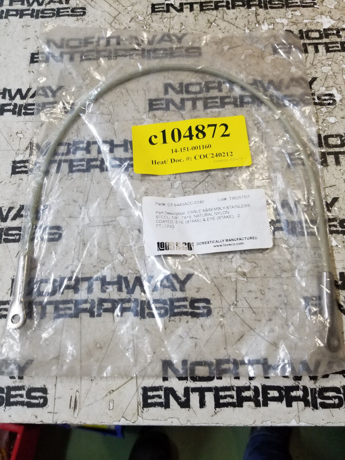 CT-S44NACC-0240 LOOS & CO. STAINLESS STEEL CABLE - Picture 1 of 4