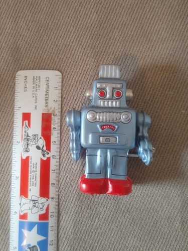 NOS Tin Toy Space Robot Wind-Up Spring Action Vintage Rare Silver Made in Japan