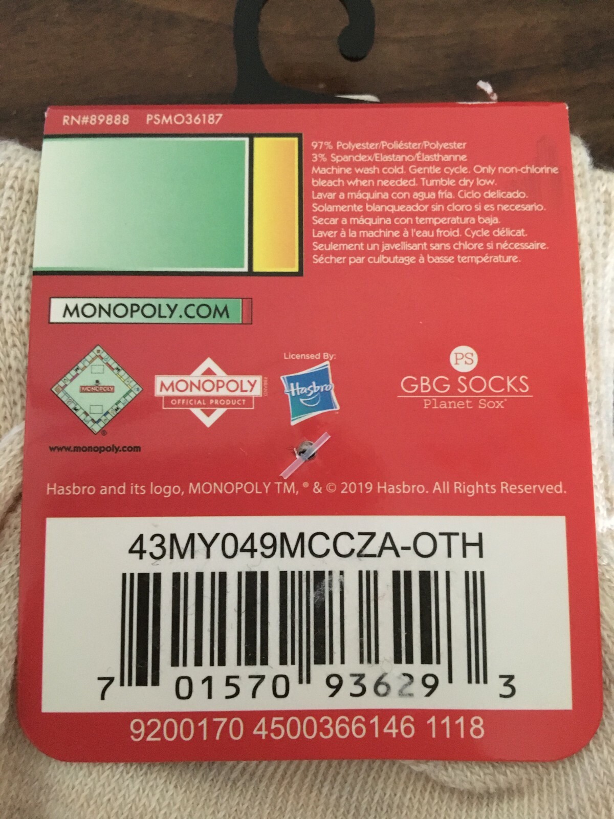 Men's Crew Socks Monopoly Free Parking Hasbro New Beige Novelty Fashion