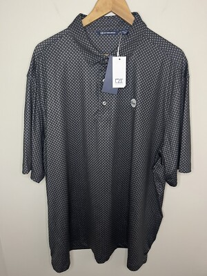 NWT Cutter & Buck Golf Polo Shirt Men s 2XL Black Charcoal Argyle Design XXL NEW