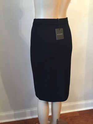 Pre-owned St. John's Bay St John Knit Size P Navy Blue Straight Skirt Santana Wool Rayon