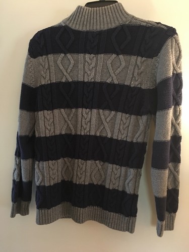 Hanna Andersson 160 12-14 Boys Gray Blue Striped Combed Cotton SWEATER