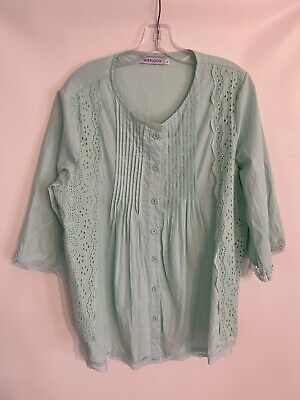 Misslook Mint Green Eyelet Pleted Front Relaxed Fit Top Shirt XL New