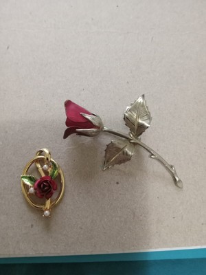 Vintage Silver Tone Rose Brooch& Rose Charm