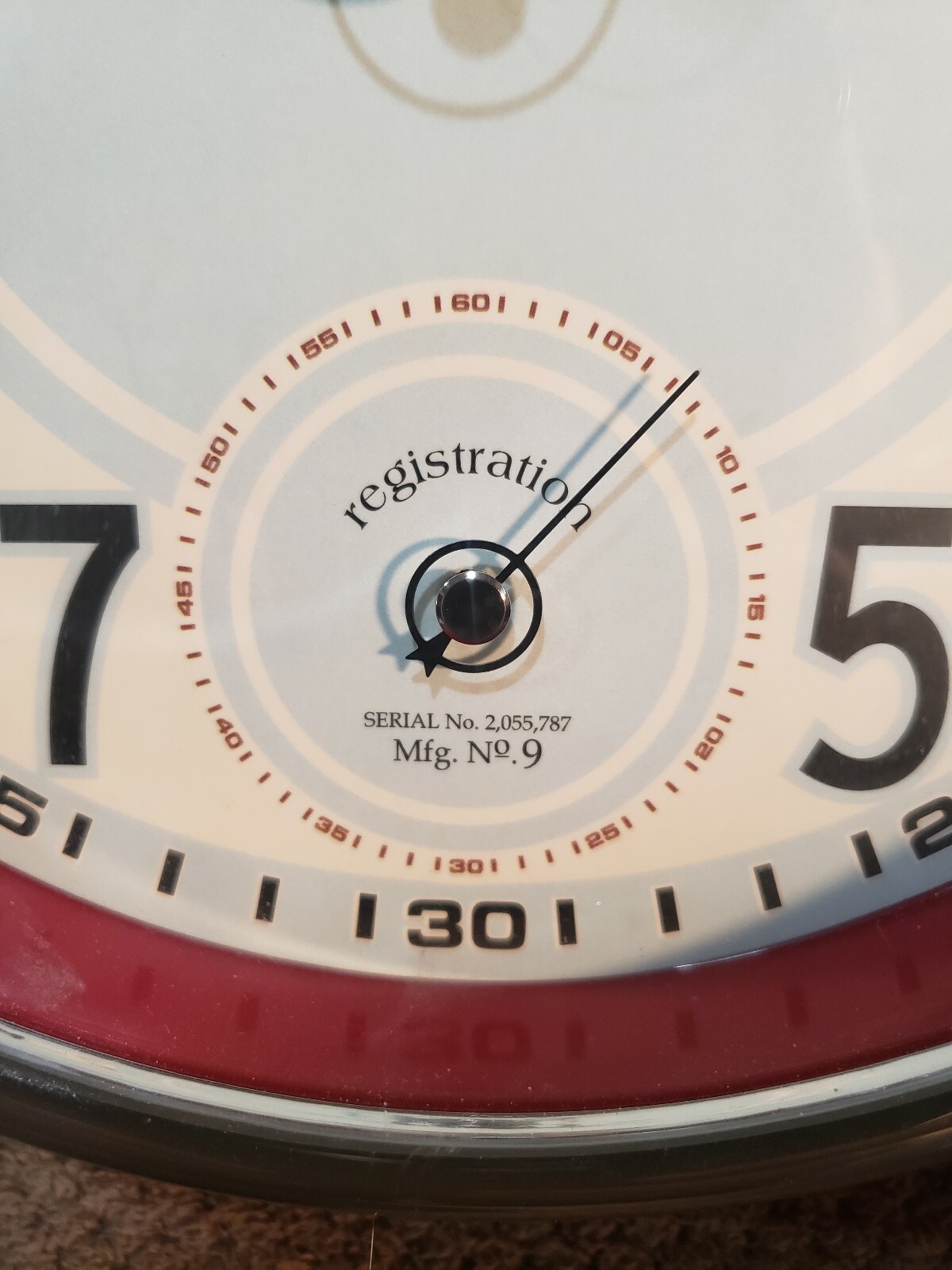 Retro Sterling and Noble Red Diner Wall Clock Mfg No 9 Serial # 2,055,787 Quartz