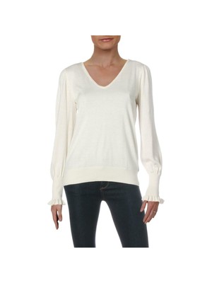 

LAUREN RALPH LAUREN Женский свитер цвета слоновой кости на пуговицах с рукавами «летучая мышь» и V-образным вырезом, Цвет слоновой кости