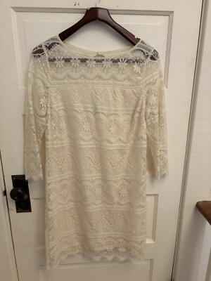 Max Studio Ivory lace Nylon dress Size L NWOT