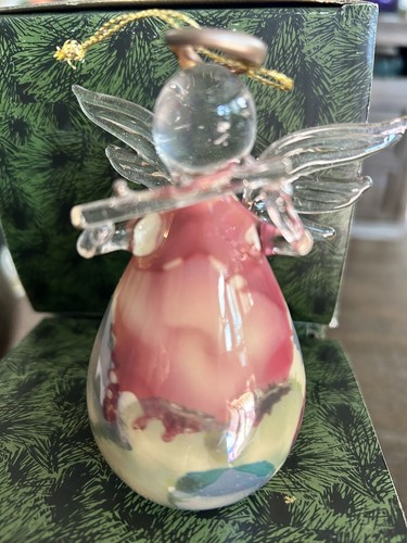 Vtg Russ Berrie Angels of Love Glass Ornament Angel Playing