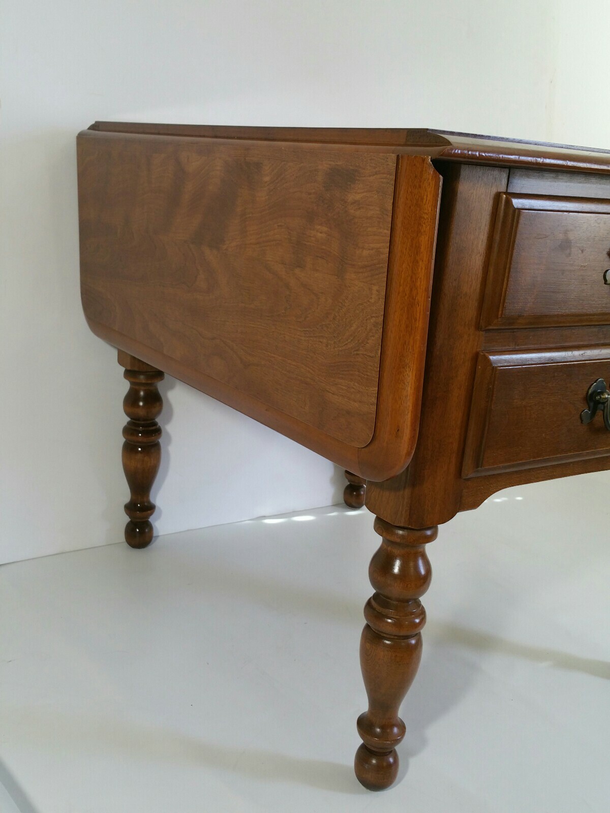 Vintage Ethan Allen End Table - Drop Leaf Sides, 2-Drawer - Traditional American