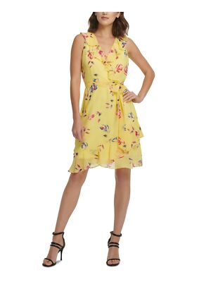 

DKNY Женское желтое платье без рукавов с галстуком длиной выше колена для вечеринки + расклешенное платье, Желтый