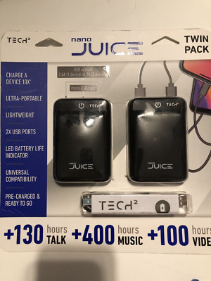 NEW Tech Nano JUICE 10K mAh Ultra Portable Charger 2 Pack