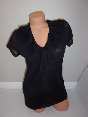 Lauren Ralph Lauren black ruffle neckline top Lg