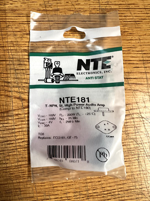 NTE181 T-NPN, Si High Power Audio Amp