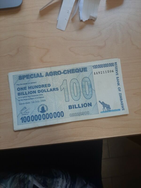 100 Billion Zimbabwe Banknotes, 2008 Special Agro Cheque