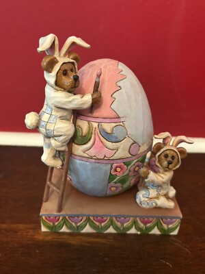 Jim Shore Bearstone Bears Statue Painting Easter Eggs 4016481 Rare M