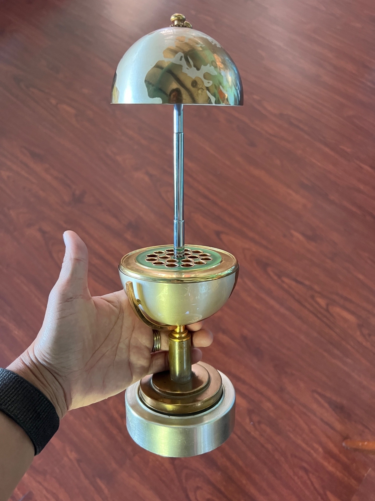 小物 blank smoking leather globe World Globe Cigarette Dispenser Gold Tone MCM with Lighter