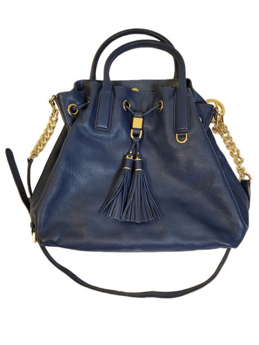 Michael Kors Camden Dark Blue  Leather Bag Handbag Tassels Purse Satchel Med