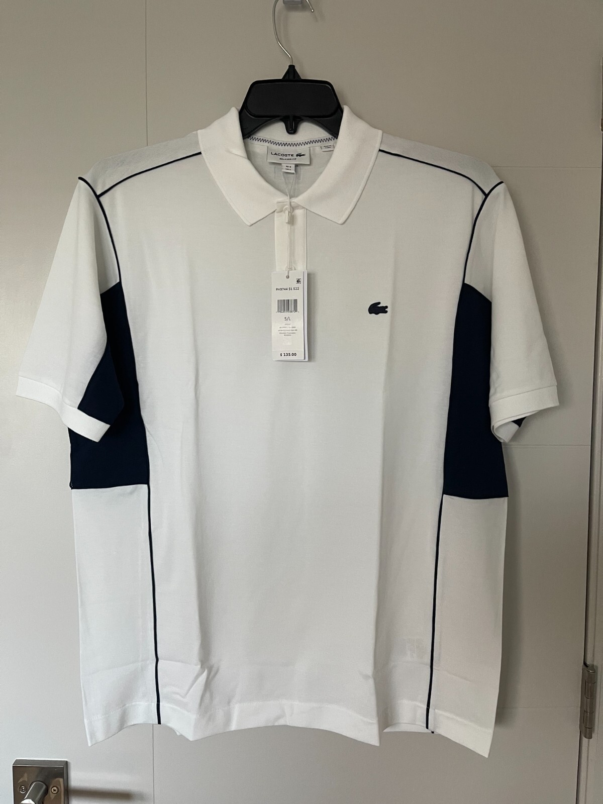 NWT LACOSTE LOGO MEN'S RELAXED FIT POLO SHIRT COTTON BLEND WHITE