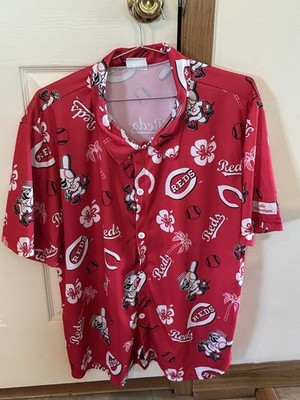 Cincinnati Reds Hawaiian Shirt Mens XL Red Budweiser MLB Button Front Aloha 