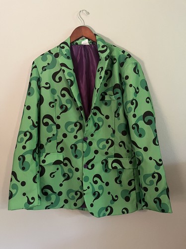 The Riddler 2 Pc Suit Spirit DC Comics Costume Mens L Jacket XL Pants