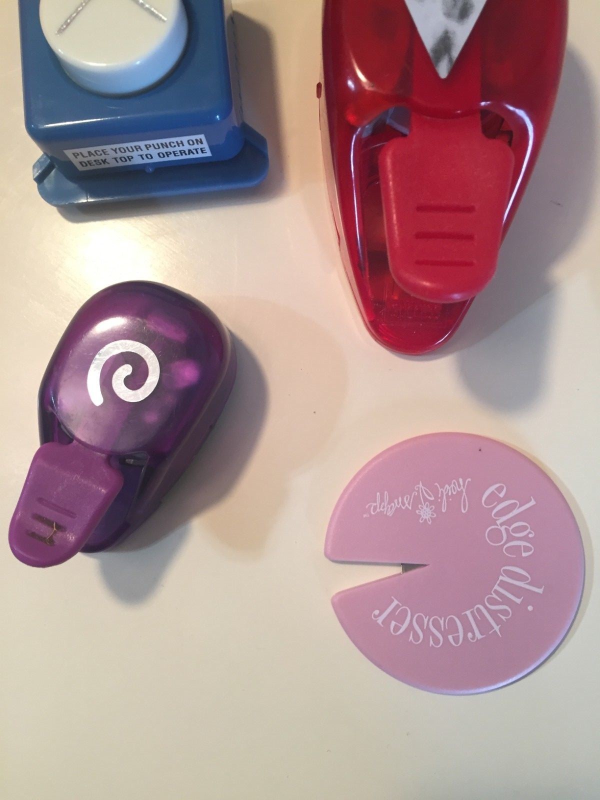 Lot of 5 craft scrapbook item: punches crimper distresser - heart edger swirl
