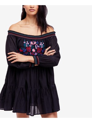 

Женское черное мини-платье с открытыми плечами и длинными рукавами FREE PEOPLE, Черный
