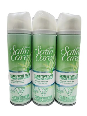 3 GILLETTE SATIN CARE SENSITIVE SKIN ALOE VERA SHAVE GEL 7oz