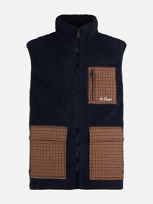 Pre-owned Mc2 Saint Barth Man Blue Sherpa Vest Jacket With Check Patch Pockets