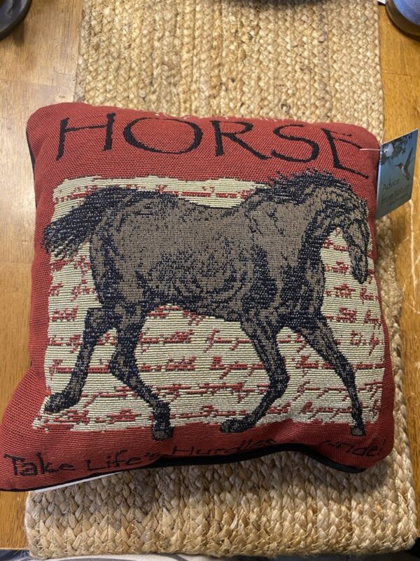 PILLOWS ADVICE FROM A HORSE REVERSIBLE TAPESTRY THROW PILLOW EQUESTRIAN NWT