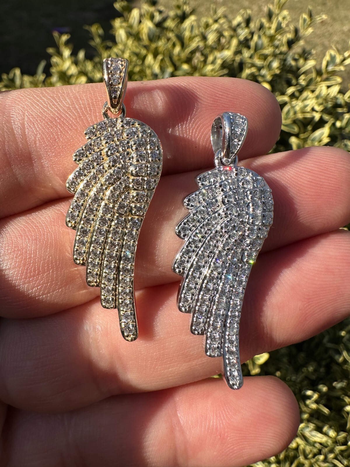Pre-owned Angel 1.24ct Real Diamond Guardian  Wing Pendant Solid 14k Gold Necklace Pendant In White