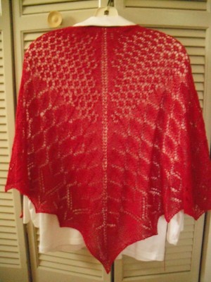 WOMEN39S SHAWL  WRAP RED WOOL AND SILK  HAND KNIT NEW