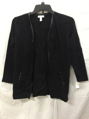 Charter Club Petite Open-Front Cardigan wit Deep Black PS