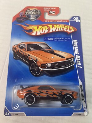 Hot Wheels Rebel Rides Mustang Mach 1 Orange Black 2009 144/190 8/10 Flames Car