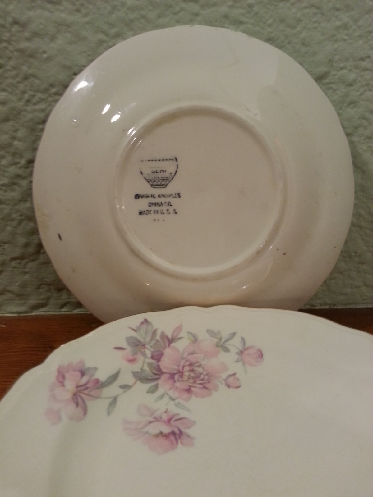 4 Vintage Edwin Knowles China Co. Bread & Butter Plates, Pink Floral