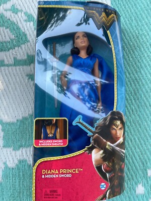 Wonder Woman Diana Prince Hidden Sword Doll, 12'', Blue Dress - New