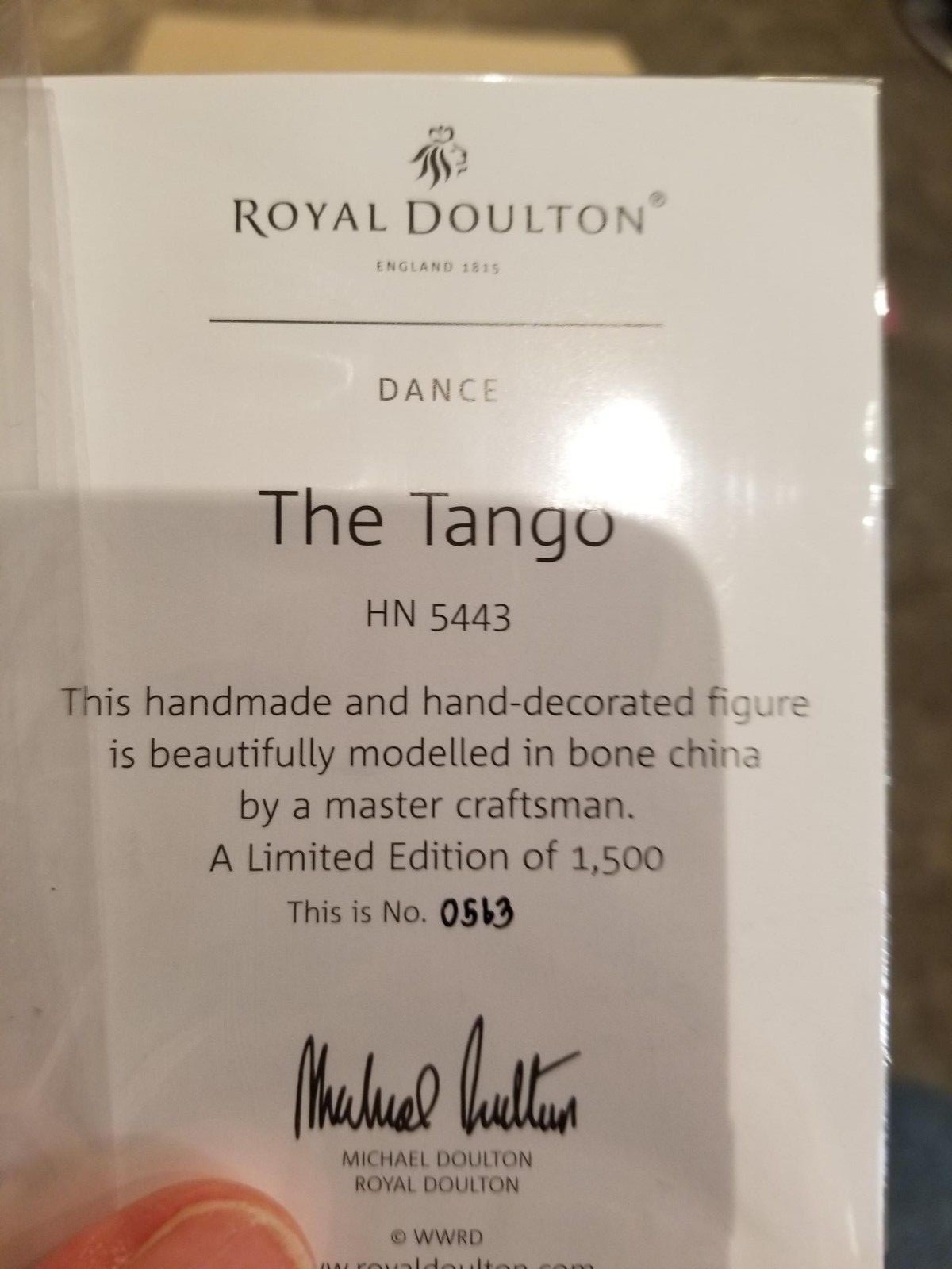 Royal Doulton The Tango HN5443 With Certificate # 0563/1500 NEW in Box